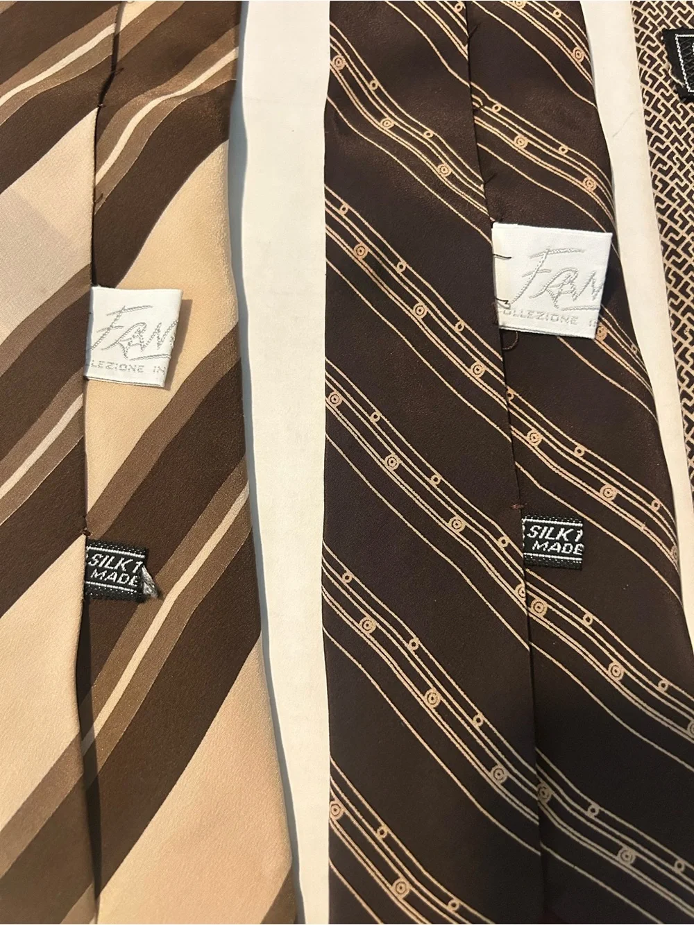 Vintage Italian Silk Tie Lot 3 F&M Collezione Cantini Firenze Brown Tan Neckties